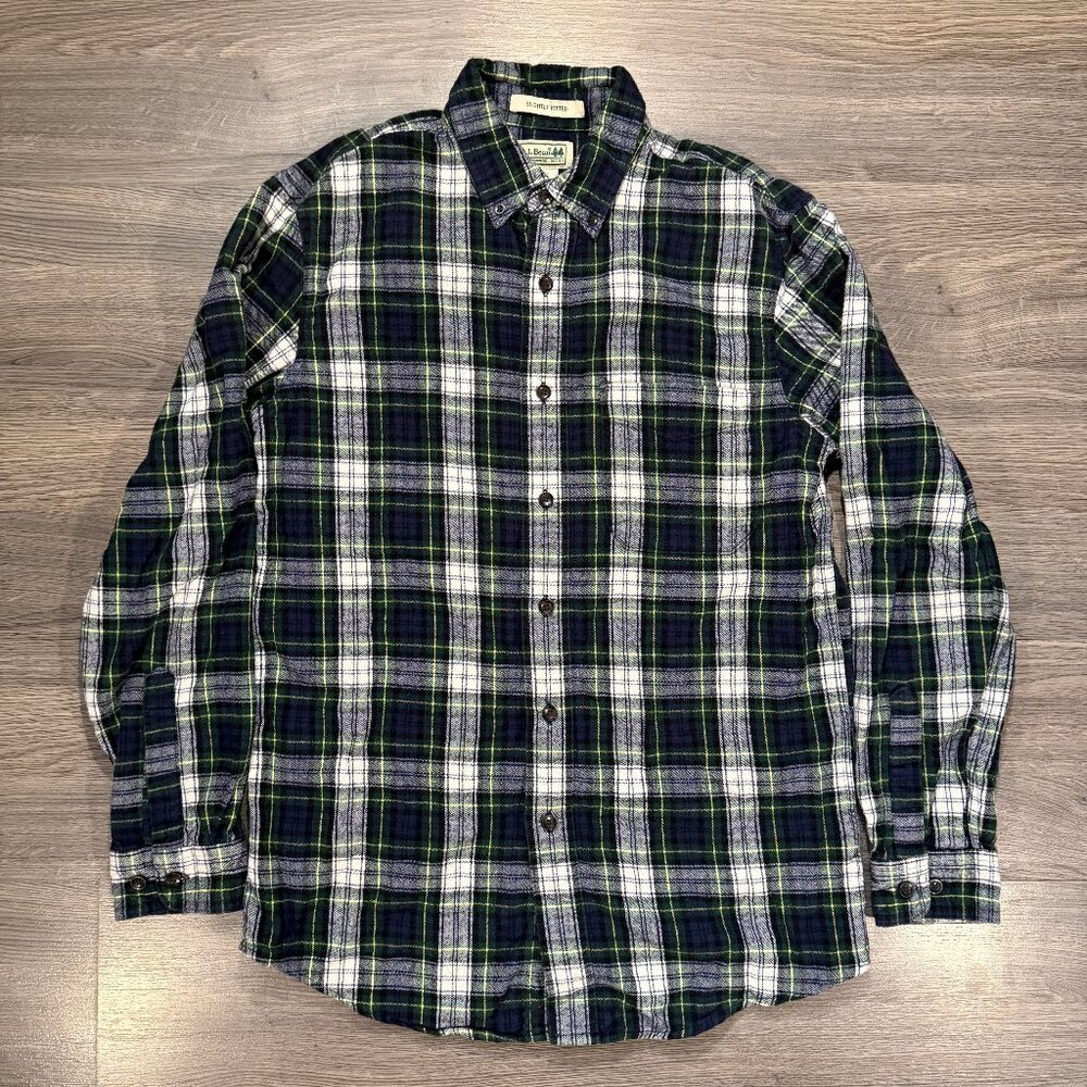L.L. Bean Men’s Scotch Plaid Flannel Slightly Fitted Shirt - Green/Navy/White